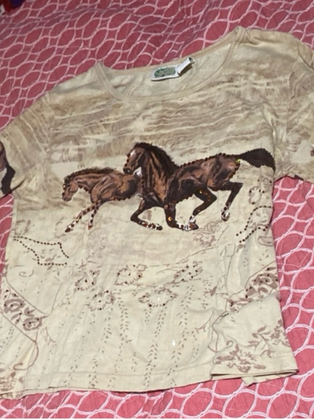 Vintage 90s Tan Horse Print Long Sleeve Top